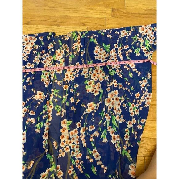 Women's blue oversized short sleeve Floral Sheer open Kimono Cardigan sz medium - Picture 6 of 9